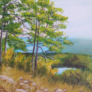 OBRAZ RĘCZNIE MALOWANY AKRYLOWY "NAD BRZEGIEM" - 30x24cm