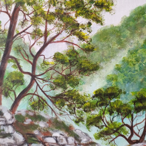 OBRAZ RĘCZNIE MALOWANY AKRYLOWY "KASKADA KORON" - 30x24cm