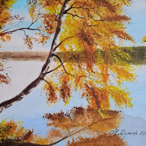 OBRAZ RĘCZNIE MALOWANY AKRYLOWY "JESIENNY ODDECH" - 30x24cm