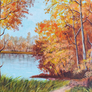 OBRAZ RĘCZNIE MALOWANY AKRYLOWY "JESIENNA AURA" - 30x24cm