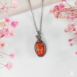 Naszyjnik Jaspis Cesarski stal chirurgiczna wisiorek handmade