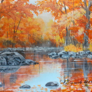 OBRAZ RĘCZNIE MALOWANY AKRYLOWY "W BLASKU POMARAŃCZU" - 30x24cm