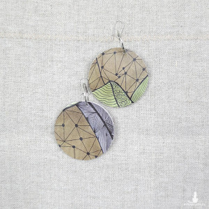 6584 zielone, brązowe, niepowtarzalne, duże, dwustronne kolczyki;  4 w 1;