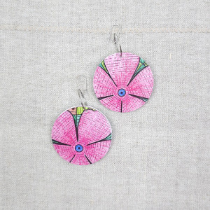 6507 kolorowe, niepowtarzalne, duże, dwustronne kolczyki; 4 w 1; różowe kwiaty