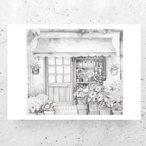 czarno biały plakat A4, biało szary plakat, rustykalny plakat 21x30, okna plakat, dom plakat, uliczka plakat, fajne plakaty na ścianę, kwiaty plakat, plakat z domem, plakaty w stylu vintage