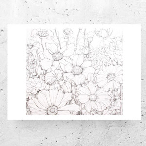 biało czarny plakat A4, łąka plakat, kwiatki plakat, nowoczesne plakaty do domu, mały plakat do sypialni, plakat do biura, plakat z kwiatkami, skandynawskie plakaty 21x30, minimalizm plakaty