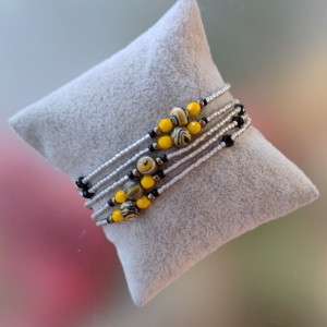 Bransoletka Naszyjnik Czarna Makrama Malachit Żółty 1985