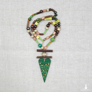 6220 zielony, brązowy naszyjnik; ręcznie malowany wisiorek