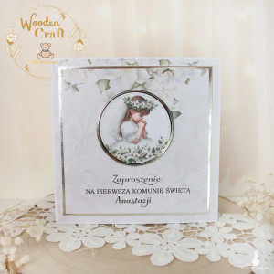 Zaproszenia na Pierwszą Komunię, komunijne "White Roses Girl"