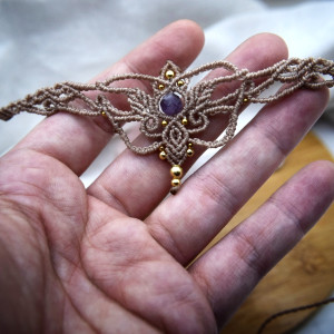 Naszyjnik Choker. Ametyst. Kamień Naturalny. Mikro makrama.