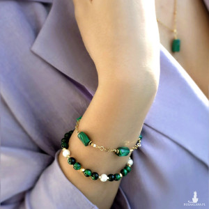 Bransoletka Łańcuszkowa z Zielonymi Kamieniami Malachitami JUNGLE
