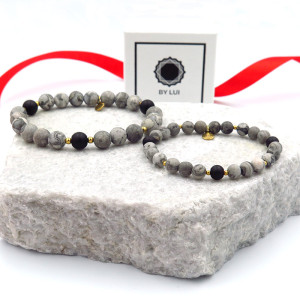 Zestaw Szarych Bransoletek Jaspis Picasso dla Pary STOCKHOLM