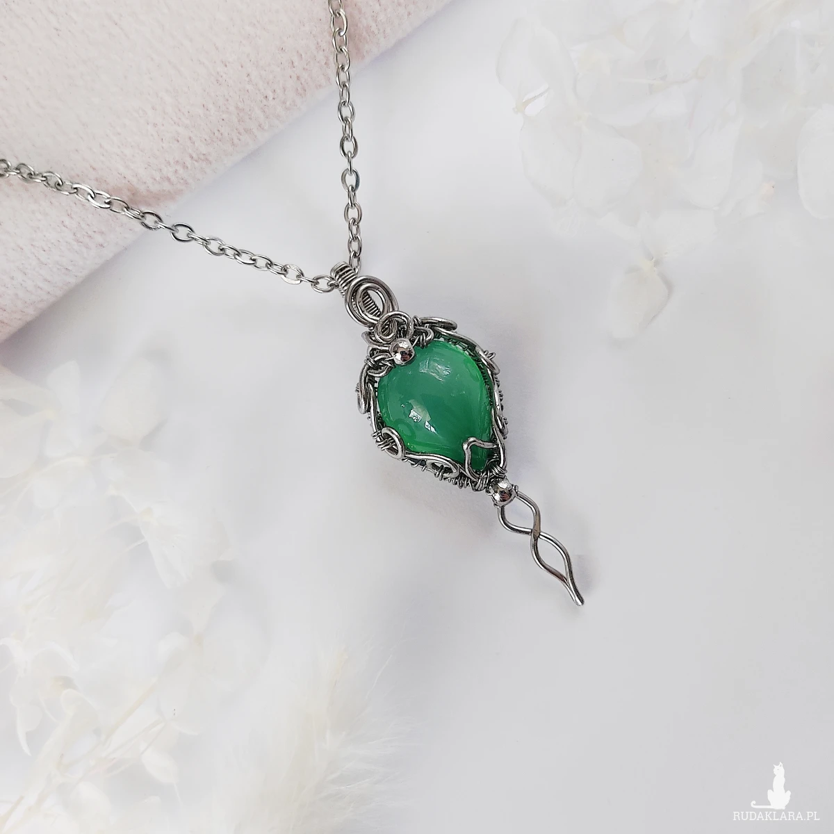Naszyjnik Agat Zielony 'Legolas' stal chirurgiczna wisiorek handmade