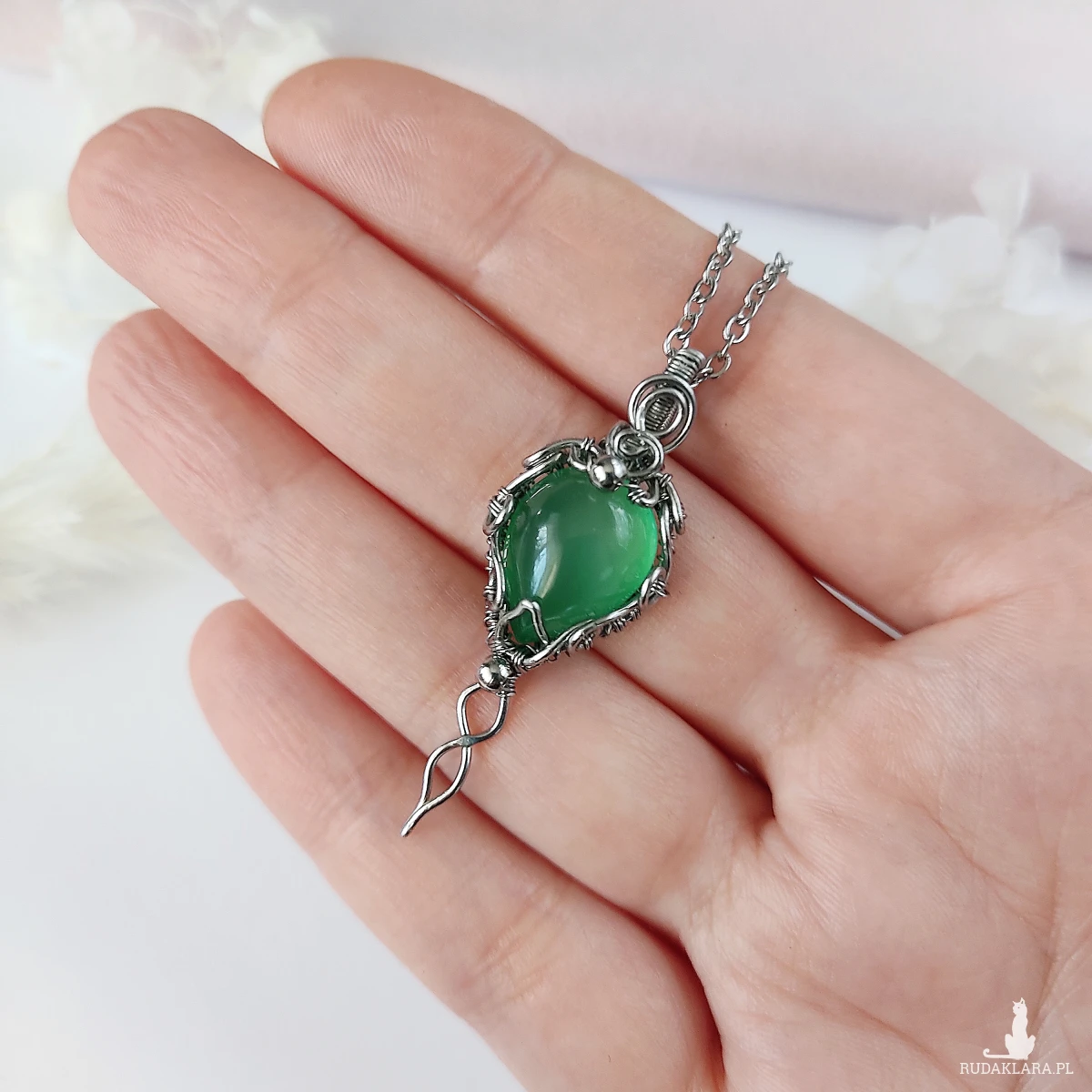 Naszyjnik Agat Zielony 'Legolas' stal chirurgiczna wisiorek handmade