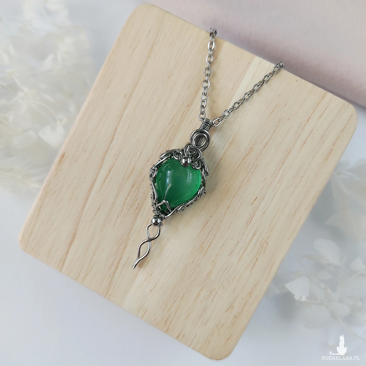 Naszyjnik Agat Zielony 'Legolas' stal chirurgiczna wisiorek handmade