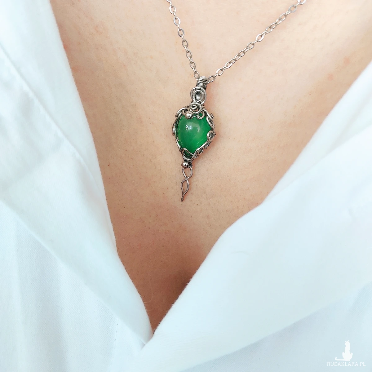 Naszyjnik Agat Zielony 'Legolas' stal chirurgiczna wisiorek handmade