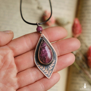 Wisior miedziany naszyjnik kalcyt kobaltowy i rubin PROMOCJA