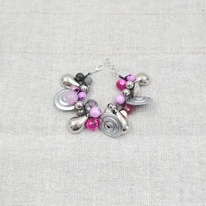 6382 szara, srebrna, różowa bransoletka