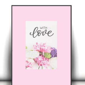 love plakat A4, różowy plakat na ścianę, pastelowy plakat z kwiatkami, plakat napis love, ładny plakat do sypialni, kwiaty plakat do domu, mały plakat z napisami, kwiatki plakat 21x30