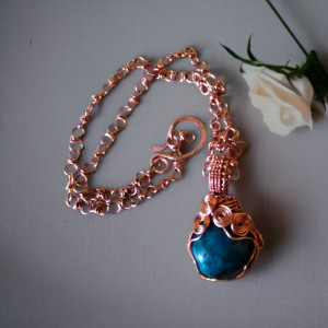 Naszyjnik z surowego Apatytu i miedzi na łańcuszku