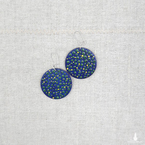 6528 granatowe, żółte, ręcznie malowane kolczyki