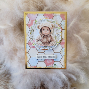Ręcznie robiona kartka na roczek dla dziewczynki - ze złoceniami