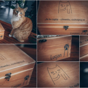 Idealny prezent dla Kociarza – drewniana skrzynka z grawerem - Kot, Kota