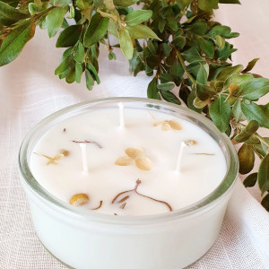 Rozmarynowa świeca sojowa z romantyczną dekoracją, świeczka sojowa 100%