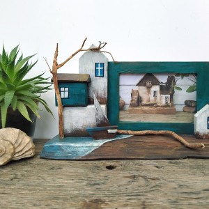 Drewniana, turkusowa ramka na zdjęcie - Zatoka