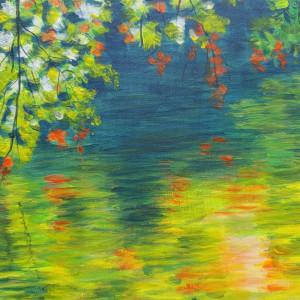 OBRAZ RĘCZNIE MALOWANY AKRYLOWY "SCHYŁEK LATA" - 30x24cm