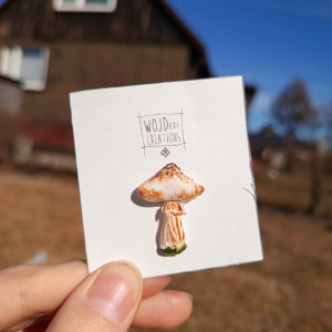 Przypinka w kształcie Kani wykonana z glinki polimerowej, ręcznie malowana