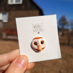 Przypinka w kształcie sowy wykonana z glinki polimerowej, ręcznie malowana, hediwga, harry potter