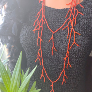 Naszyjnik Długi Pomarańczowe Gałązki Koralikowe nasz25.41