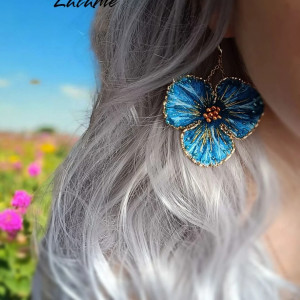 Kolczyki haft koraliki Niebieskie Kwiaty