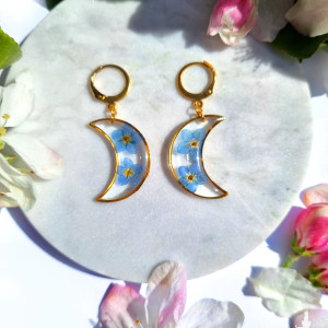 Kolczyki księżyce z niezapominajką kwiaty biżuteria