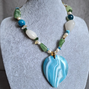 Naszyjnik z agatem, kolia, kamienie naturalne