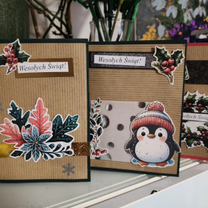 Zestaw pięciu unikatowych kartek świątecznych ręcznie wykonanych