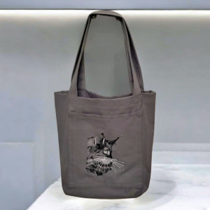 Bawełniana torba na ramię z haftem kota