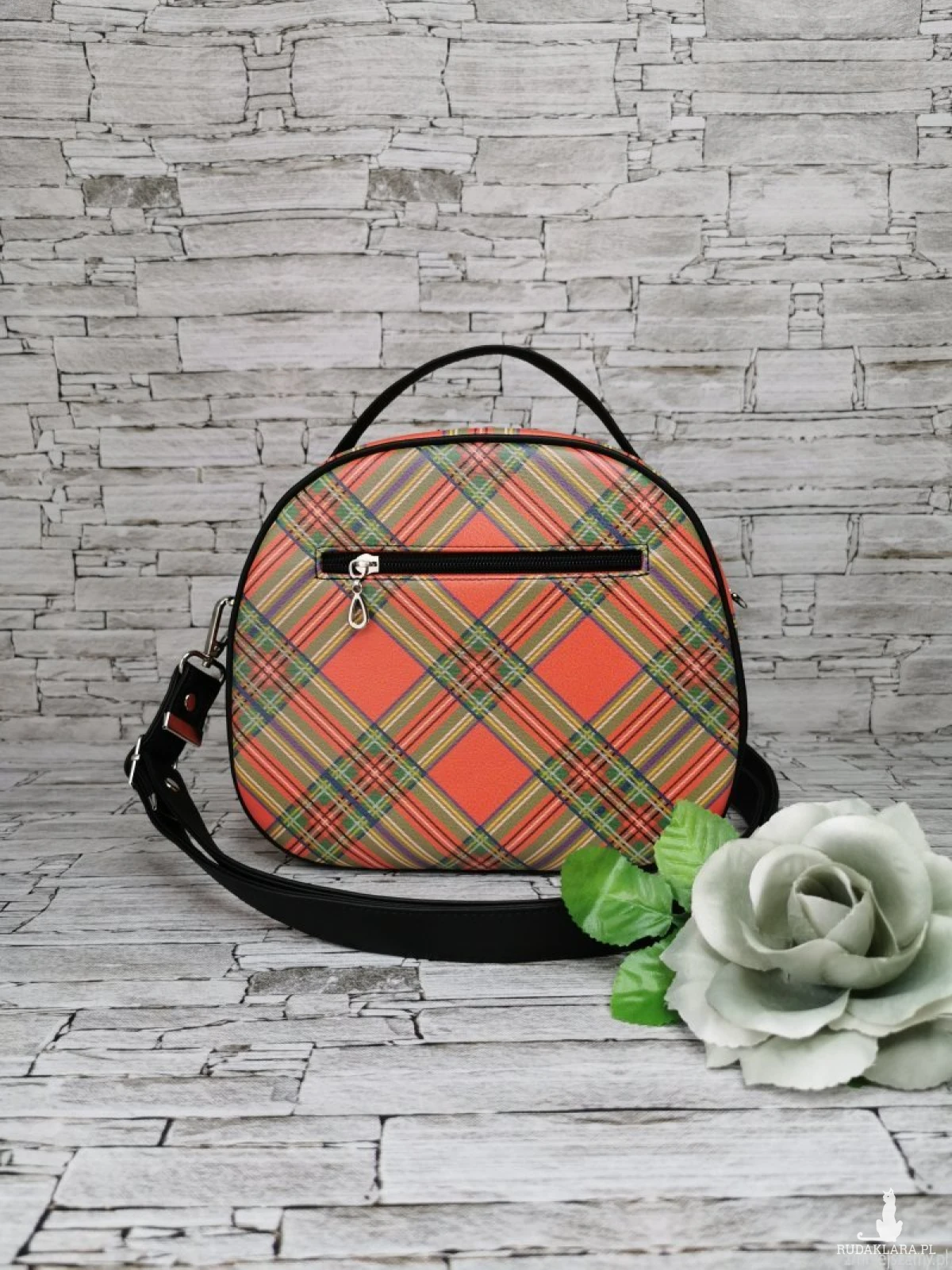 Kuferek torebka damska torebka na ramę ekoskóra - kratka czerwono zielona