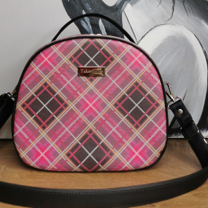 Kuferek torebka damska torebka na ramę ekoskóra - kratka różowo czarna