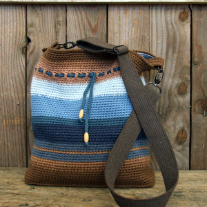 Bawełniana listonoszka z regulowanym paskiem - Blue&Brown