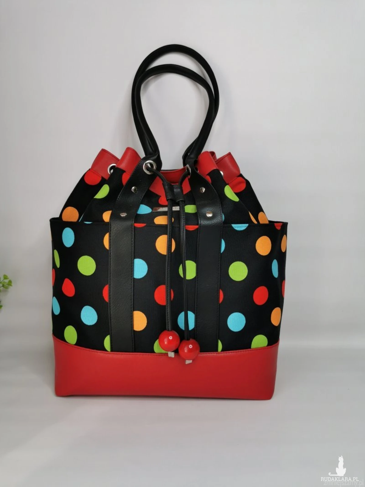 Duża torba damska bucket bag w grochy