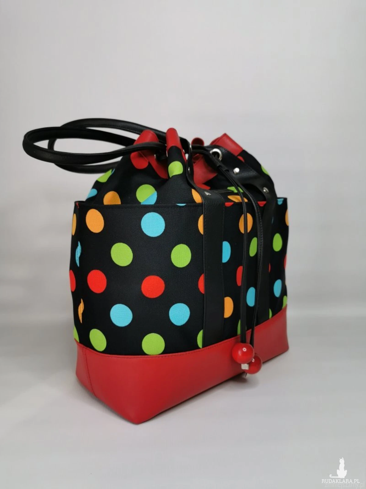 Duża torba damska bucket bag w grochy