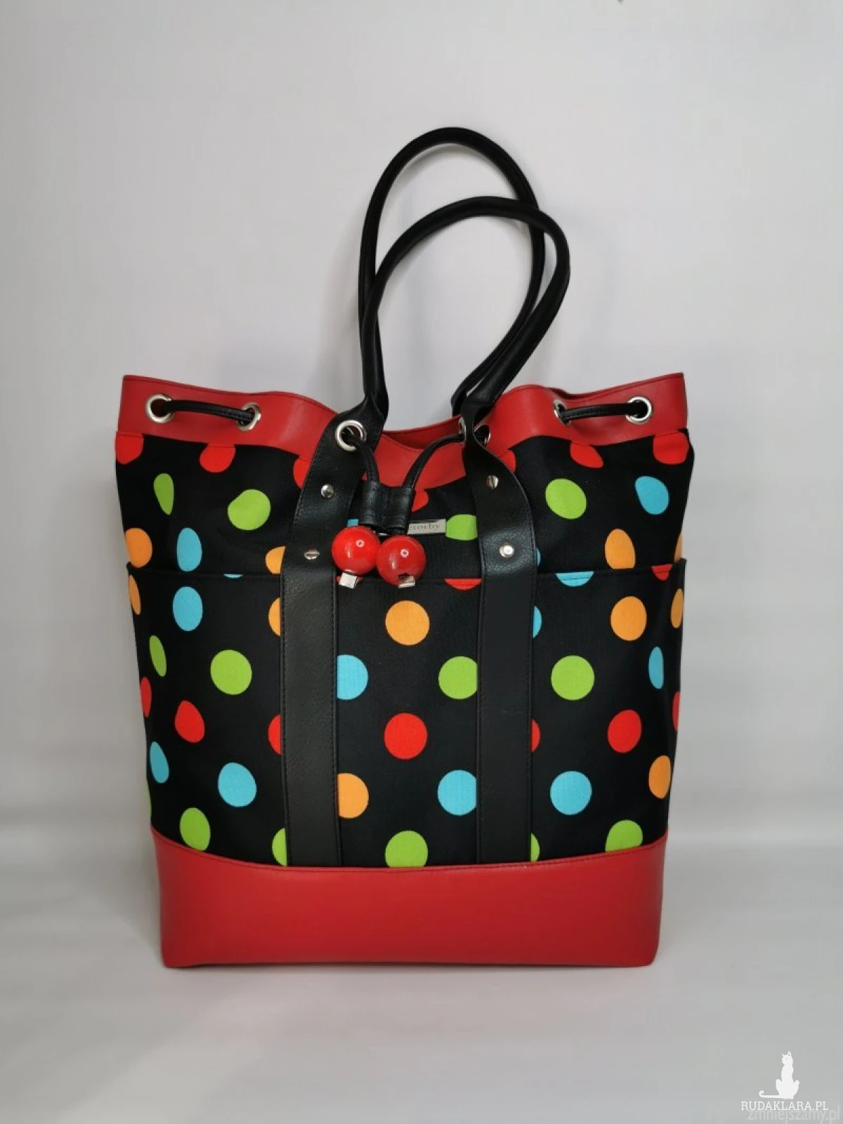 Duża torba damska bucket bag w grochy