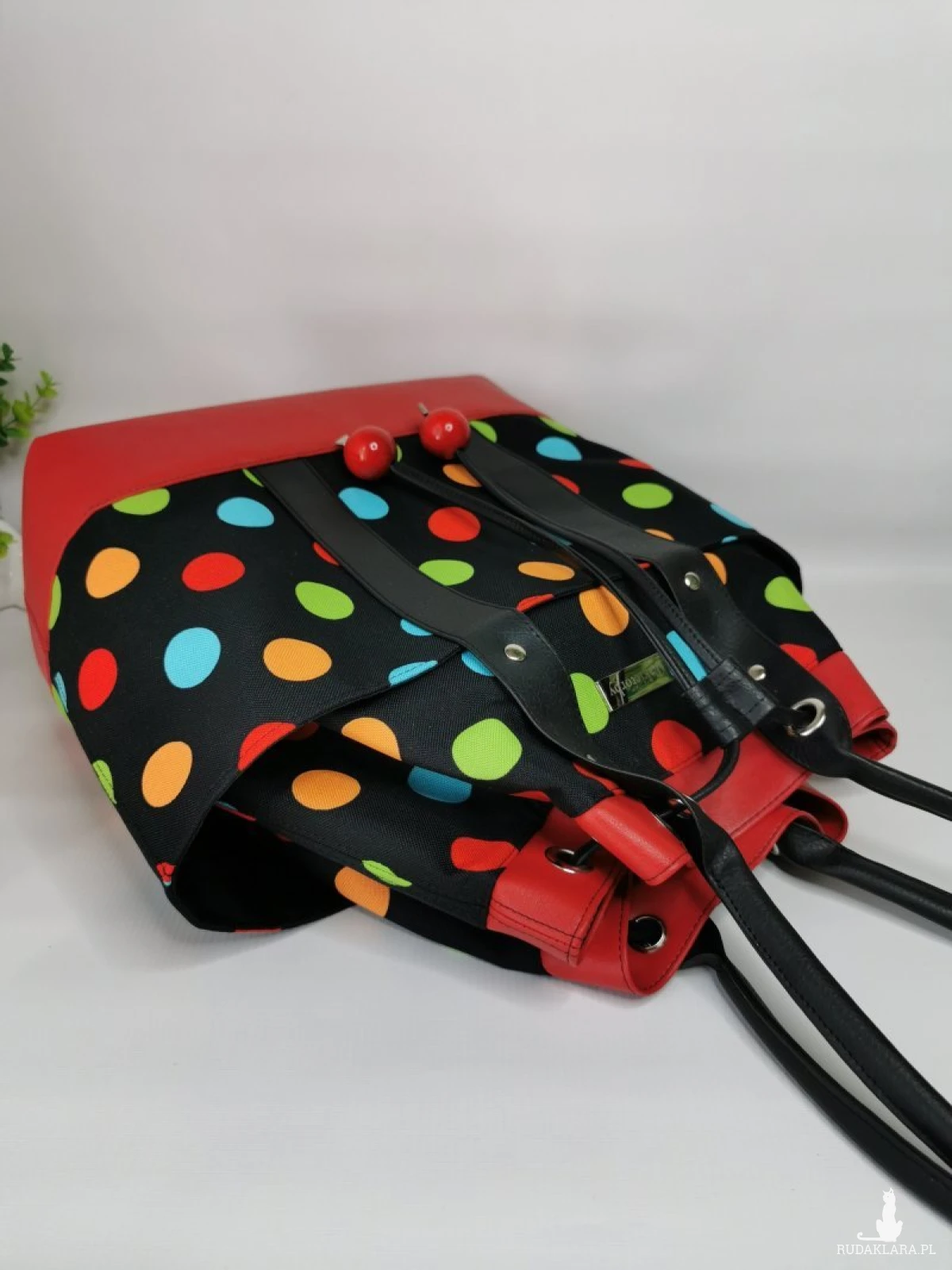 Duża torba damska bucket bag w grochy