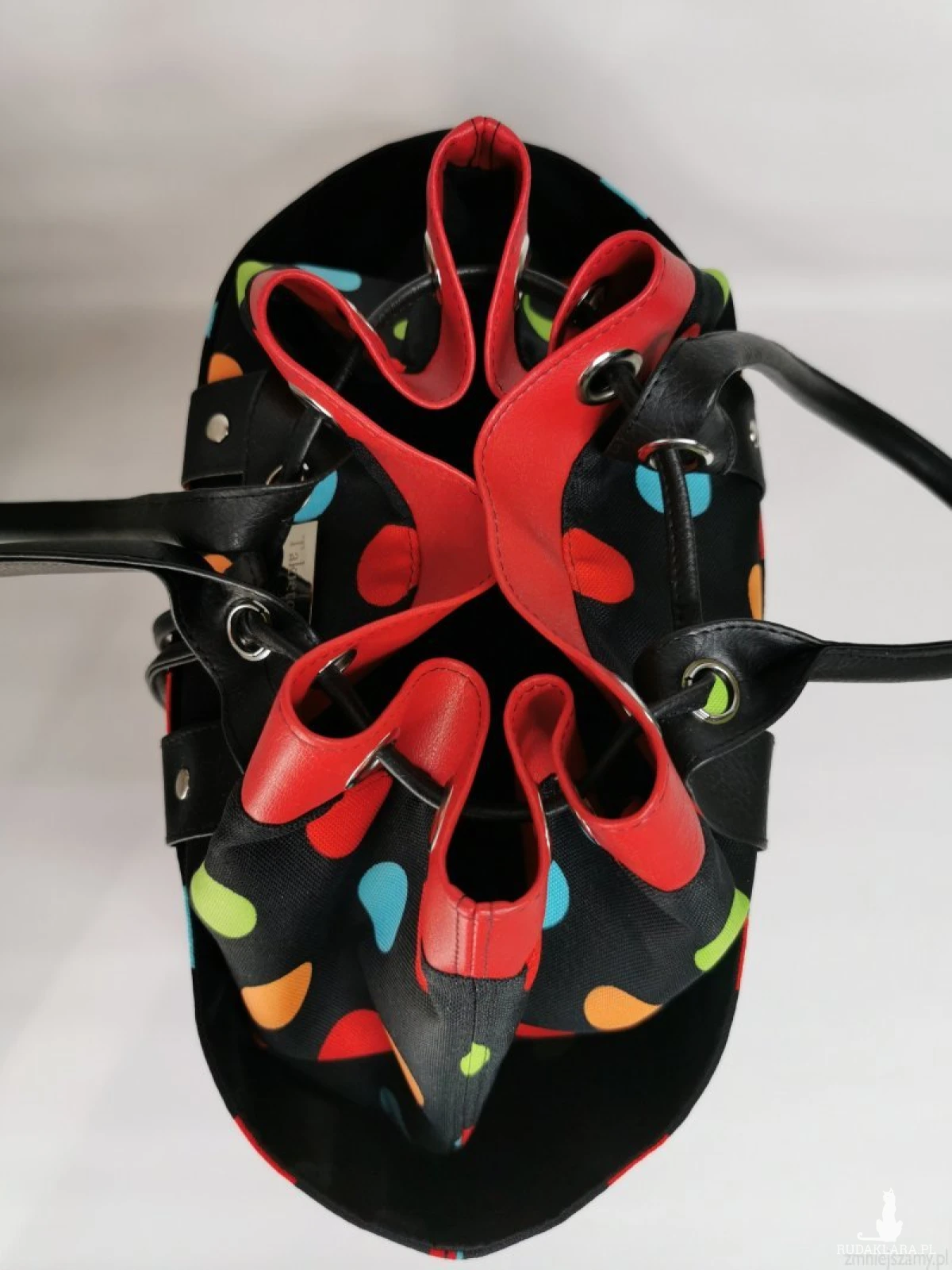 Duża torba damska bucket bag w grochy