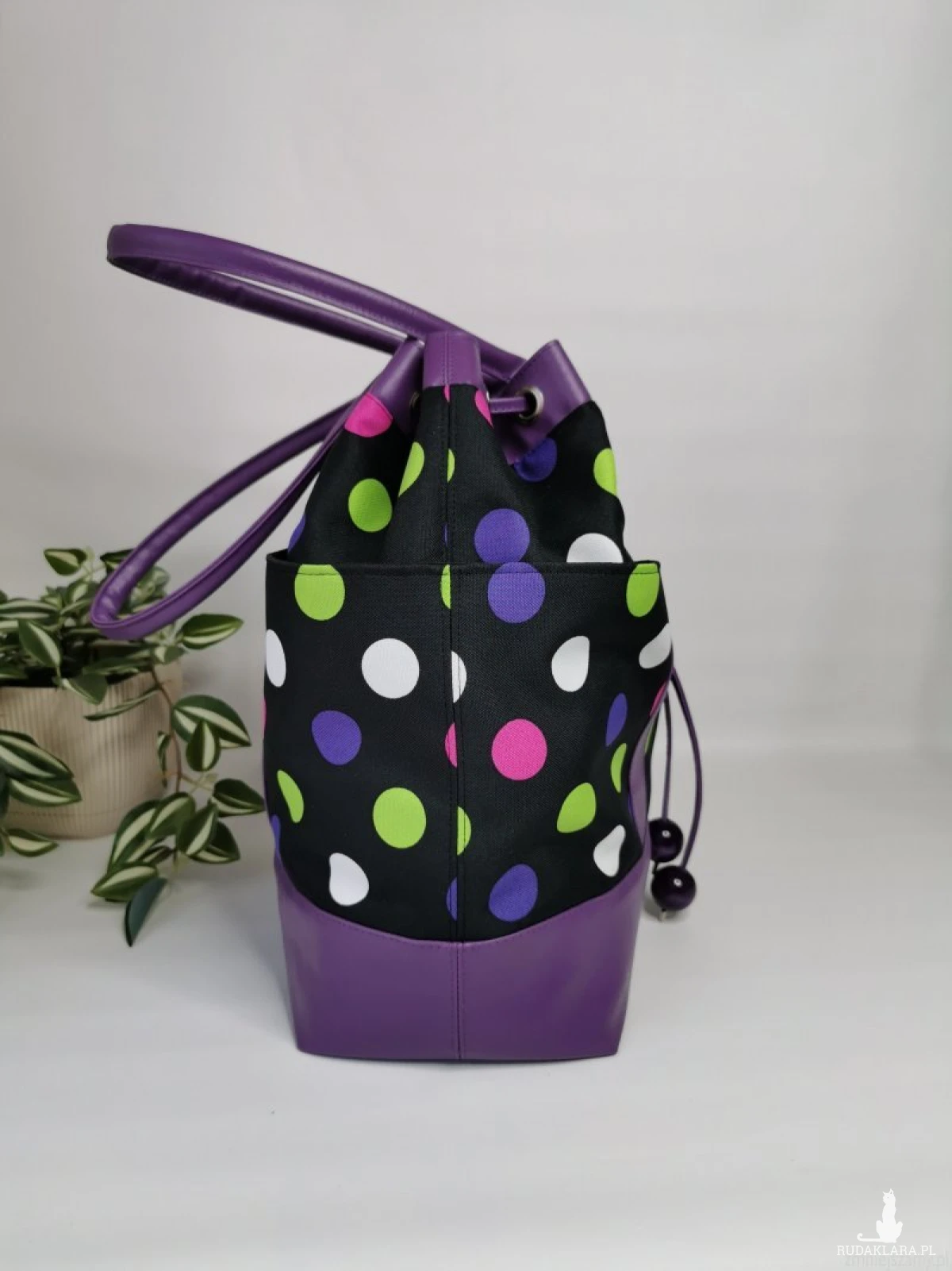 Duża torba damska bucket bag w grochy 2