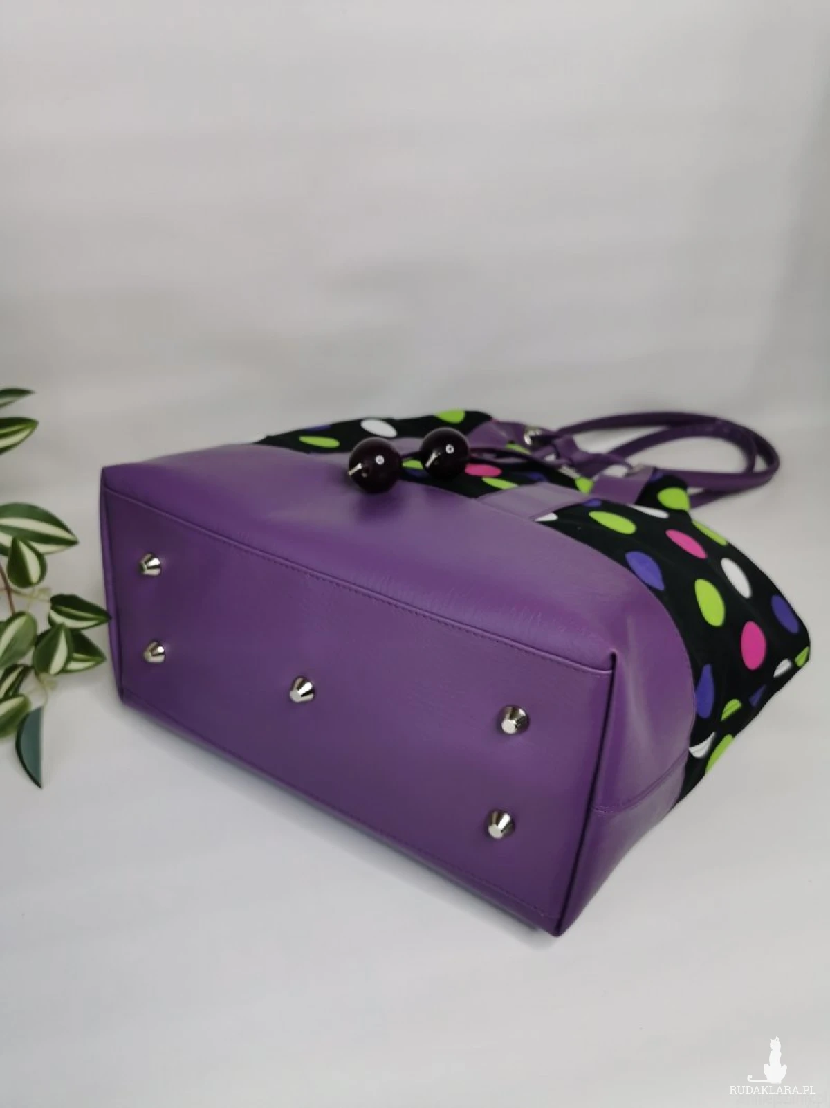 Duża torba damska bucket bag w grochy 2