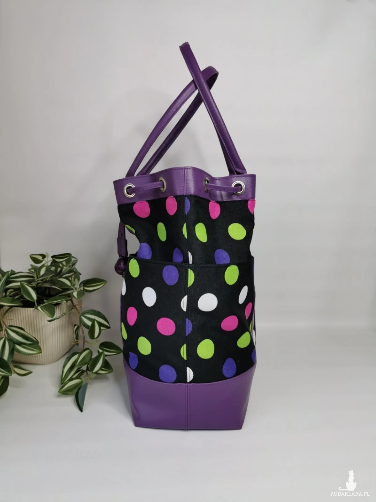 Duża torba damska bucket bag w grochy 2