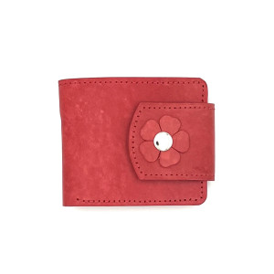 Czerwony portfel skórzany ręcznie uszyty na bilon.